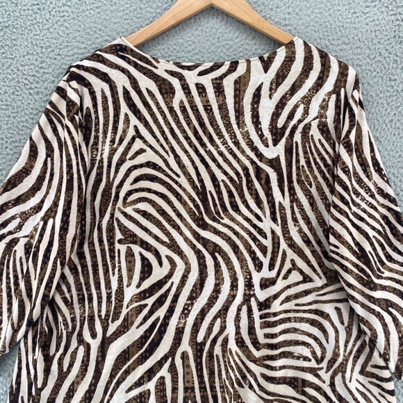 Chicos Top Womens 3 US Extra Large Brown Animal Print Easywear 3/4 Sleeve Knit - Picture 4 of 10